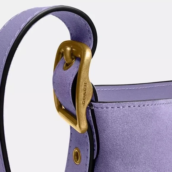 Coach Bleecker Bucket Bag 21 & Pouch in Brass/Violet Mist Purple Suede NWT